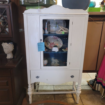 Secondhand Sandies: Farmhouse Charm White China Cupboard Cabinet Kitchen Hutch Blue inside