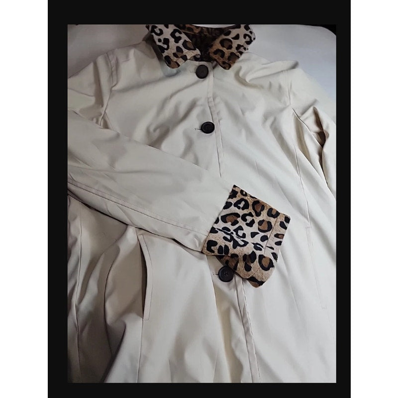 Dennis basso NEW rain coat reversible leopard Animal print all weather coat XL