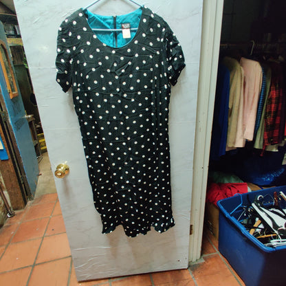 Vintage Helen Blake Black White Polka Dot Midi Dress Retro Rockabilly Style 18
