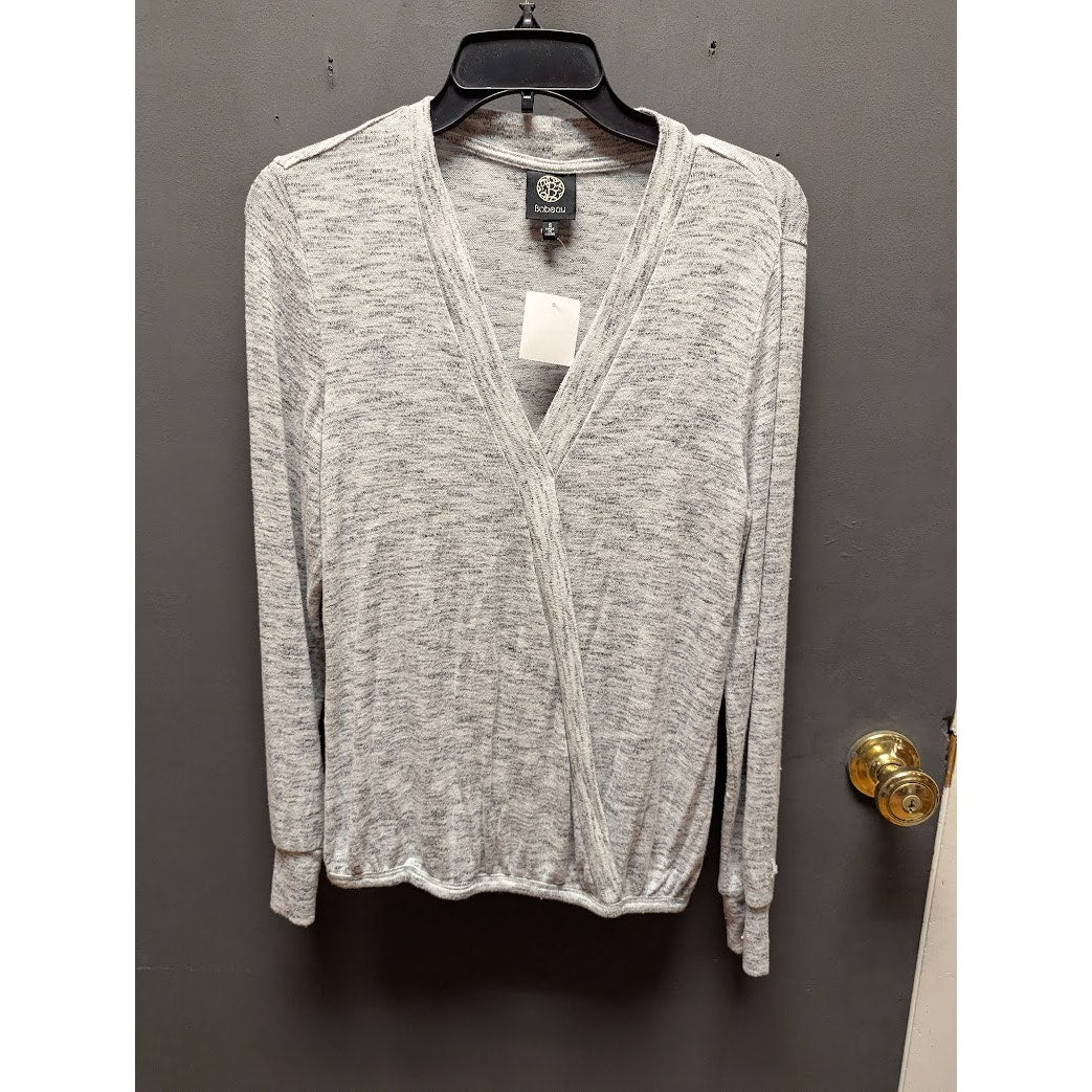 bobeau NEW size small sweater vneck faux wrap long sleeve gray spacedye