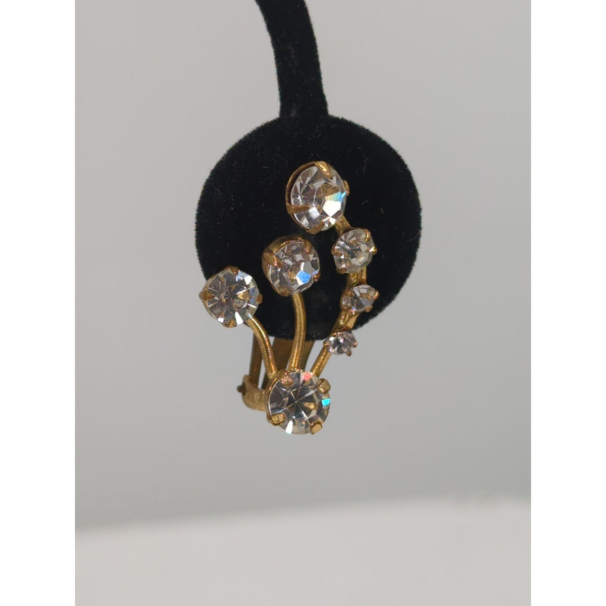 Vintage Austria Rhinestone Cascade Clip On Earrings Mid-Century Glam