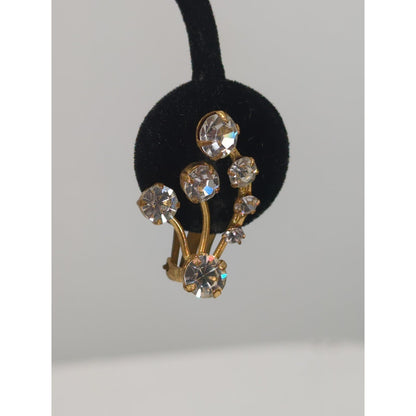 Vintage Austria Rhinestone Cascade Clip On Earrings Mid-Century Glam