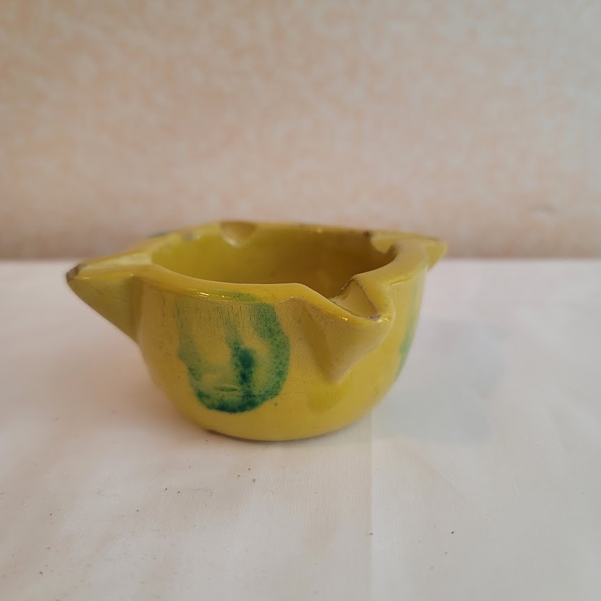 Vintage Traditional Spanish Yellow Ceramic Pottery Mortar Yellow glazed