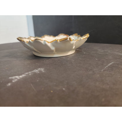 Vintage 1967 Handmade Ceramic Spiral Dish Gold Trim Ruffled Edge