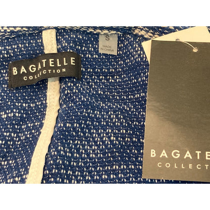 NWT Bagatelle Draped Front Woven Knit Roll Tab Cardigan Sz Small in Blue Tweed