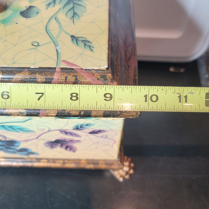 Yellow box footed Floral Chest Organizer Jewelry WhatNots Stash Finial Top