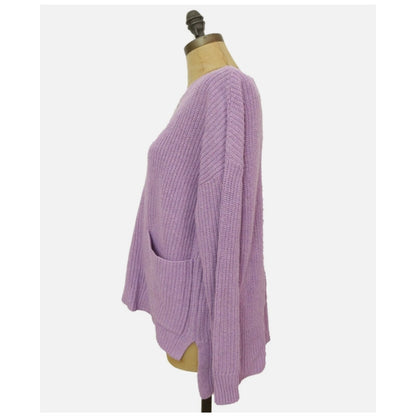 Melloday Pullover Sweater Two Pocket Wool Blend Purple NEW Large Lilac CHUNKY