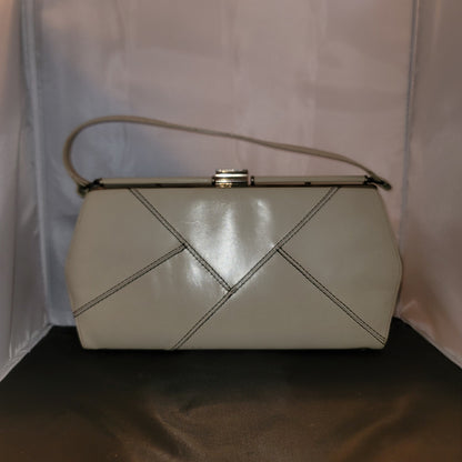 Vintage Mel-Bourne Paris Beige Faux Leather Geometric Top Handle Clutch Handbag