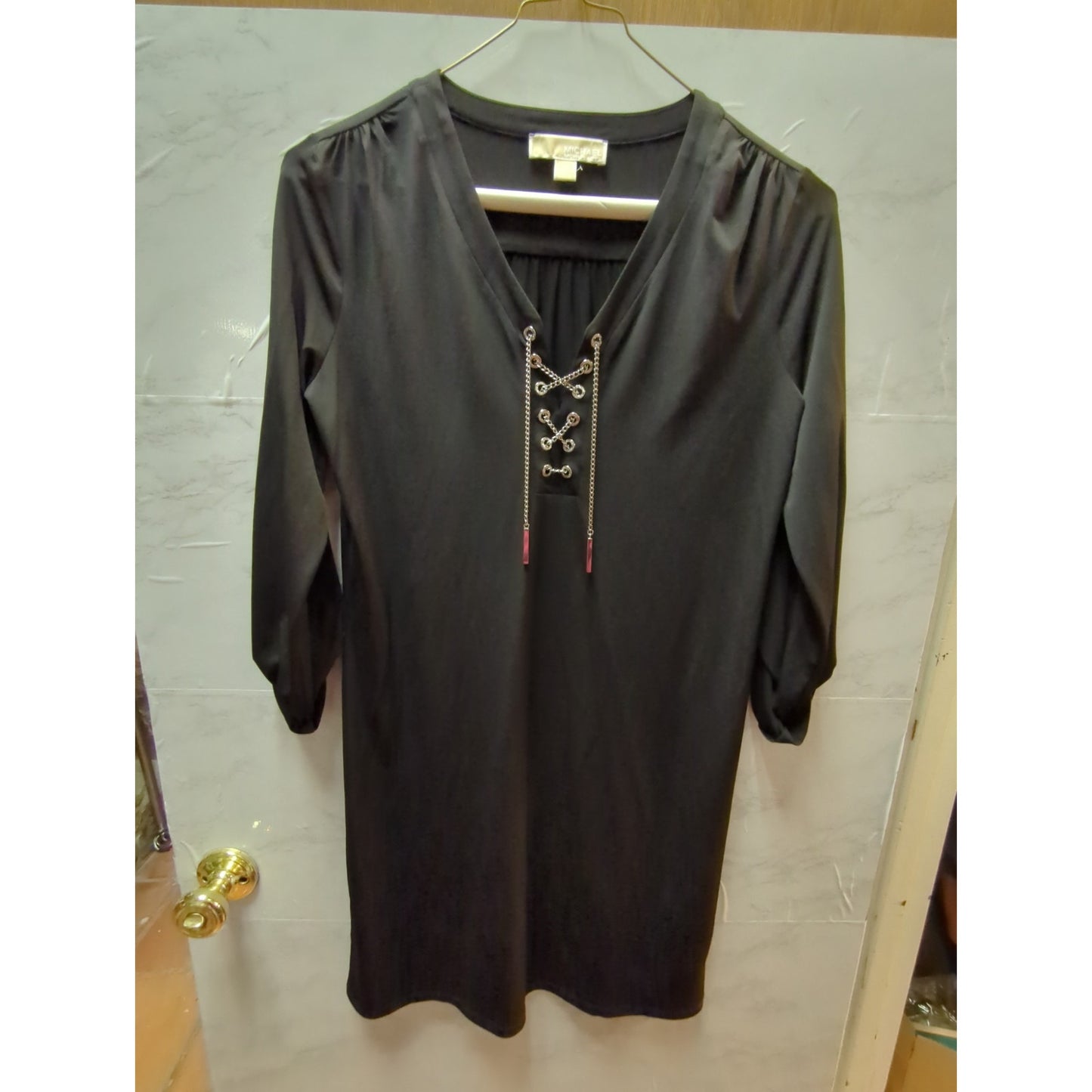 MICHAEL Michael Kors Black Lace-Up Grommet Tunic Dress Size Medium Slinky