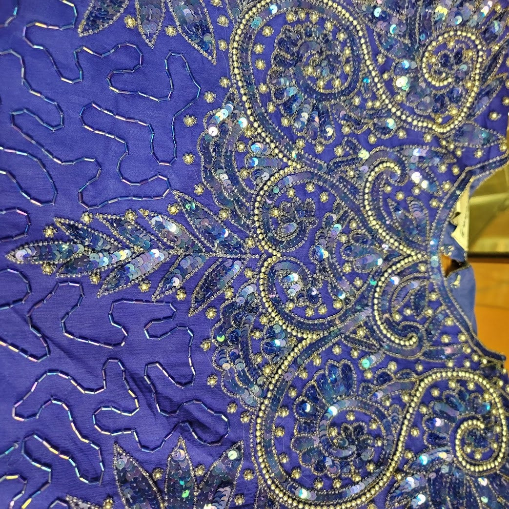 Stenay Vintage 80s Silk Sequin Beaded Knee High 6P Dress Electric Blue Cocktail