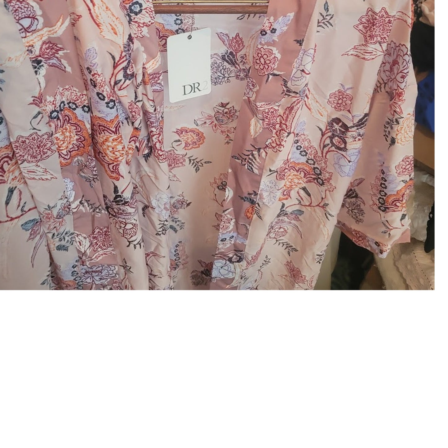 DR2 Rainn PINK Floral Kimono Medium / Large NEW Open Front Knee Length