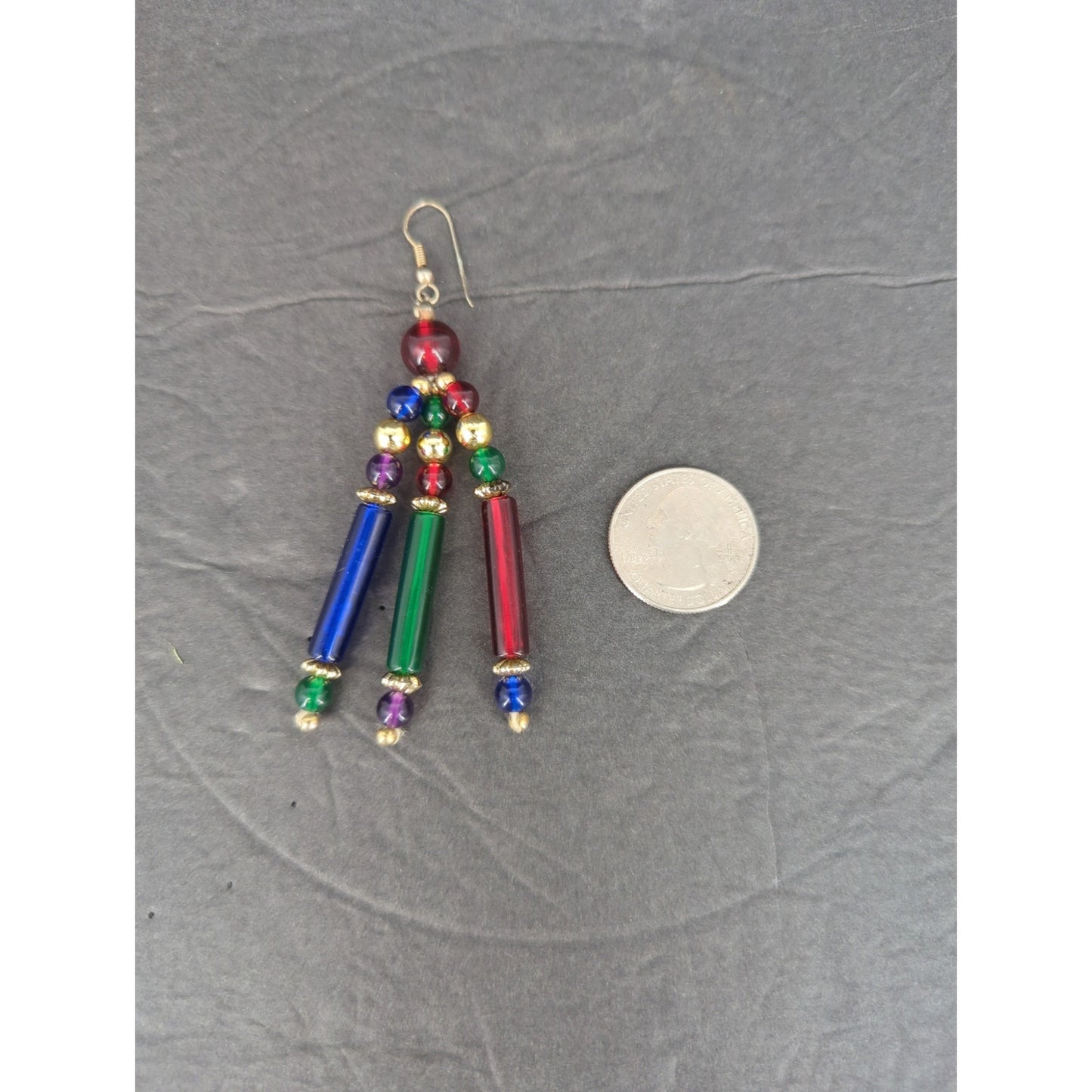 Vintage Beaded Fringe Dangle Earrings Southwestern Boho Pierced Statement