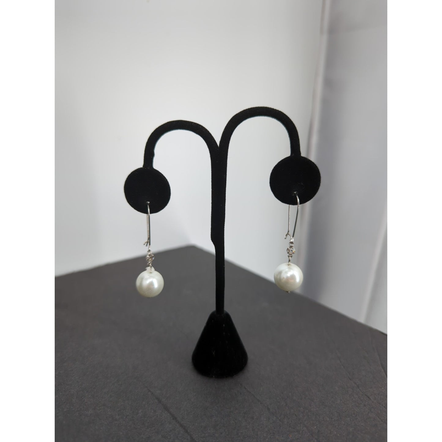 Vtg. Faux Pearl Facett Bead Necklace Earrings Set SilverTone Bridal Wedding Glam