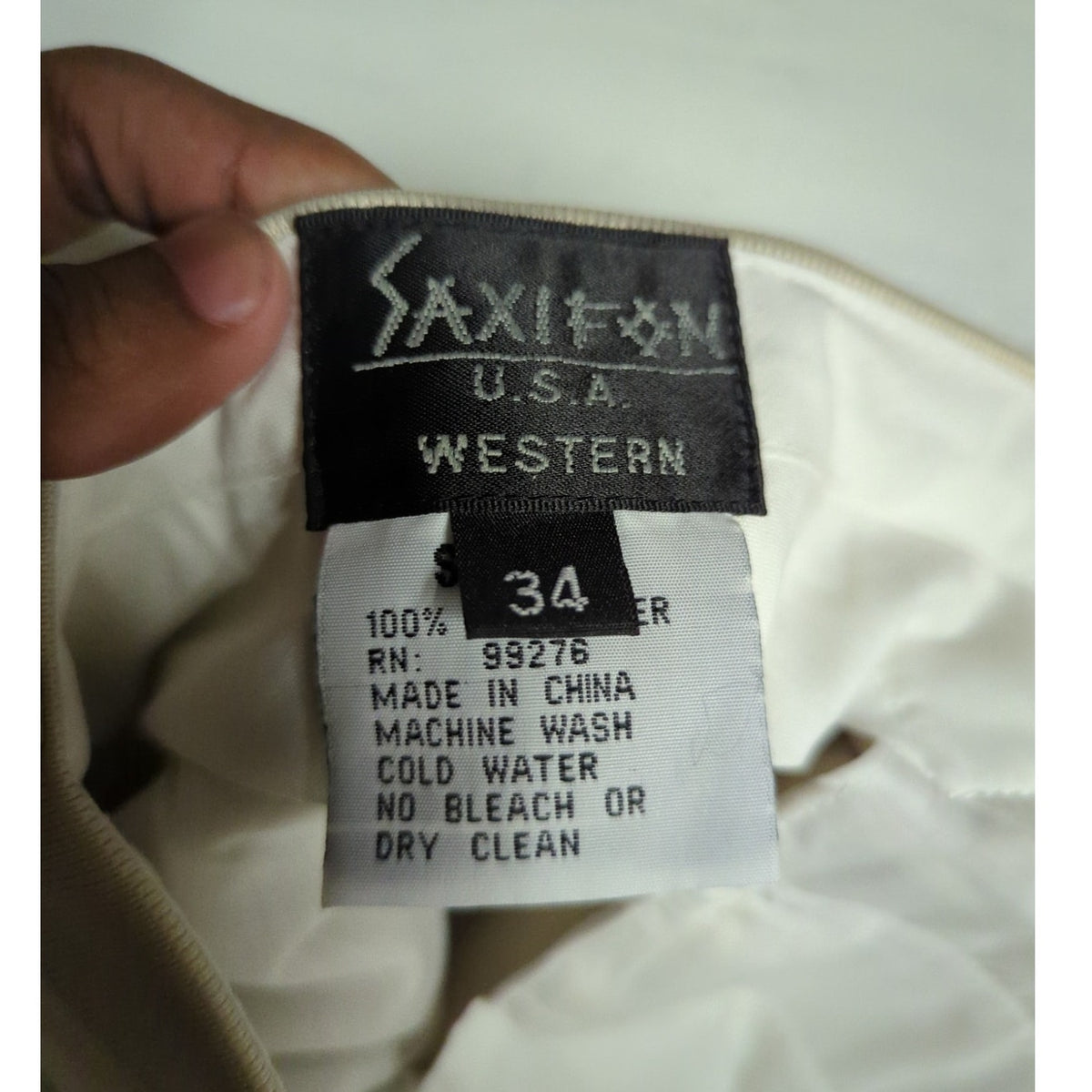 Vintage Saxifom USA Western Dress Pants Beige Polyester Ranch Cowboy 34x33