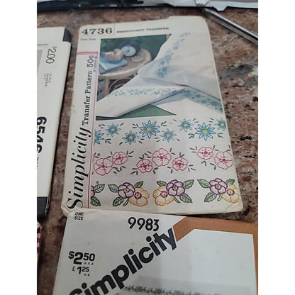 Vtg LOT OF 7 embroidery Flowers letters Sewing Pattern Vogue Simplicity McCall's