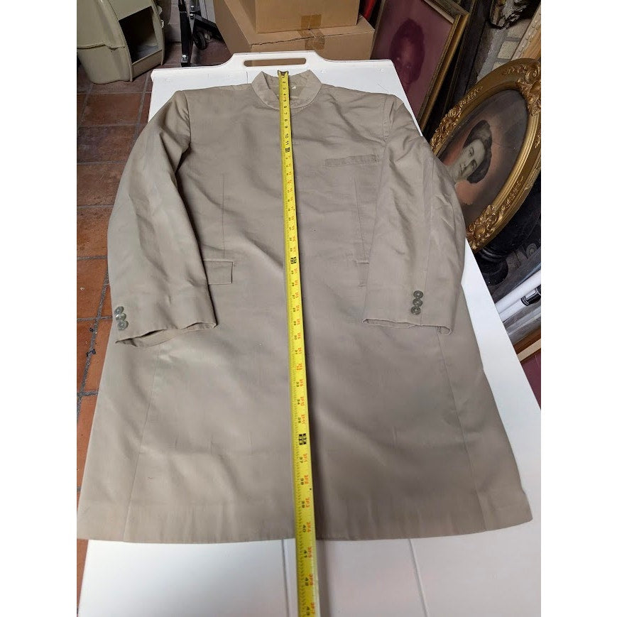Custom Made Mandarin Collar Long Coat Tan Khaki Structured Minimalist Waistcoat