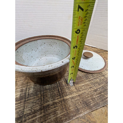 7.5" X 4"  Brian Bachman Studio Pottery Lidded Bean Pot Speckled Stoneware 80's