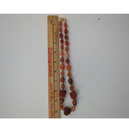 Vintage Carnelian Agate Bead Necklace Terracotta Red Mid-Century Boho Chic
