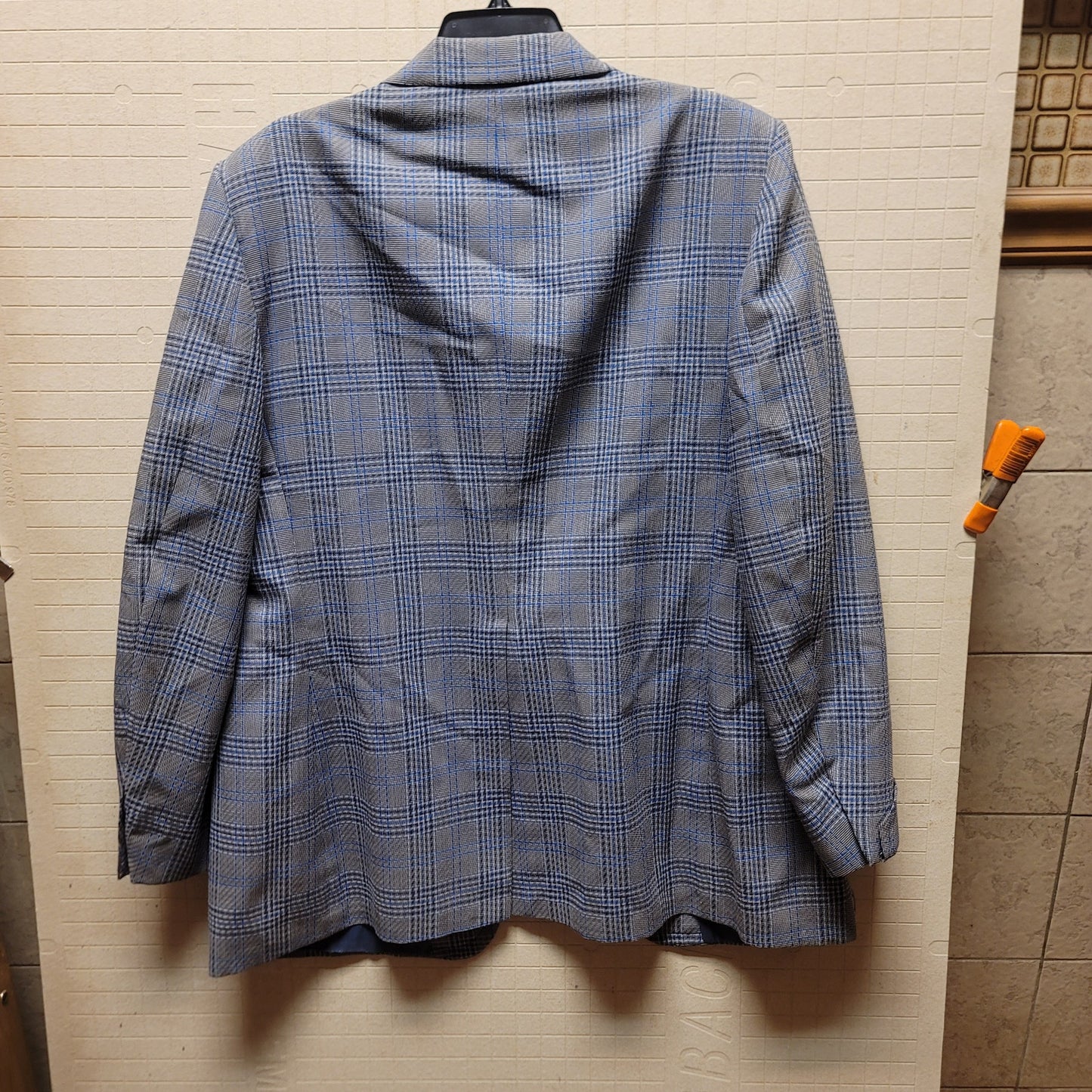 Phoenix 2pc polyester vintage suit Blazer Pants 1970s Plaid blue gray Rockabilly