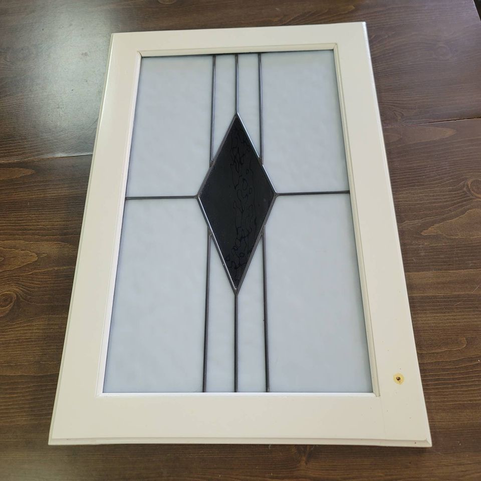 SECONDHAND SANDIES Stained glass Geometric Art Deco black white Diamond Framed