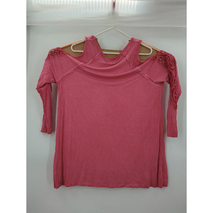 Fourteenth Place Mauve Cold Shoulder Blouse Top with Lace Sleeves 1X Plus
