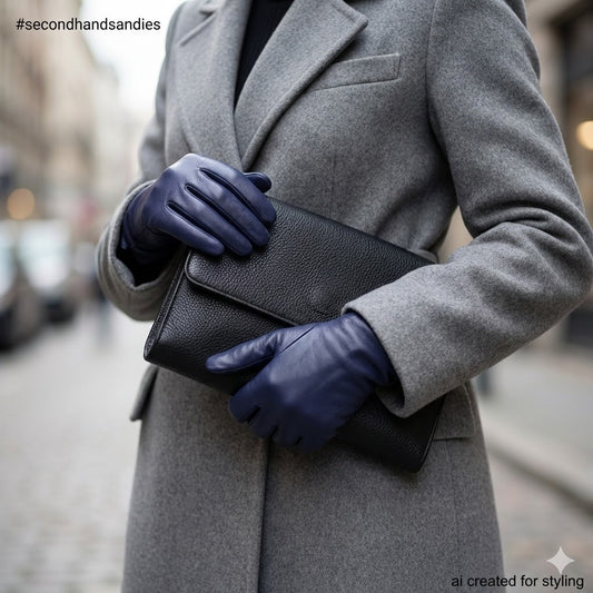 Vintage Preston of York Blue Leather Gloves Size Medium Deep Indigo Knit Lined