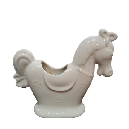 MCM HORSE  rocking vase cream planter Pony saddle reins mid century