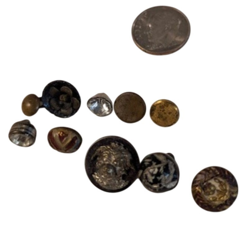 LOT of 10 Antique Vintage Victorian Brass Mixed Materials Buttons ESTATE FIND