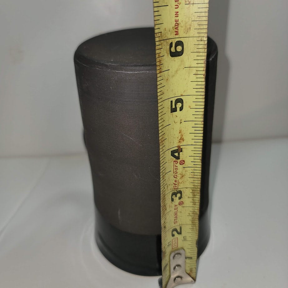 Handmade Art Pottery black matte gloss tall mug cup gold rim heart