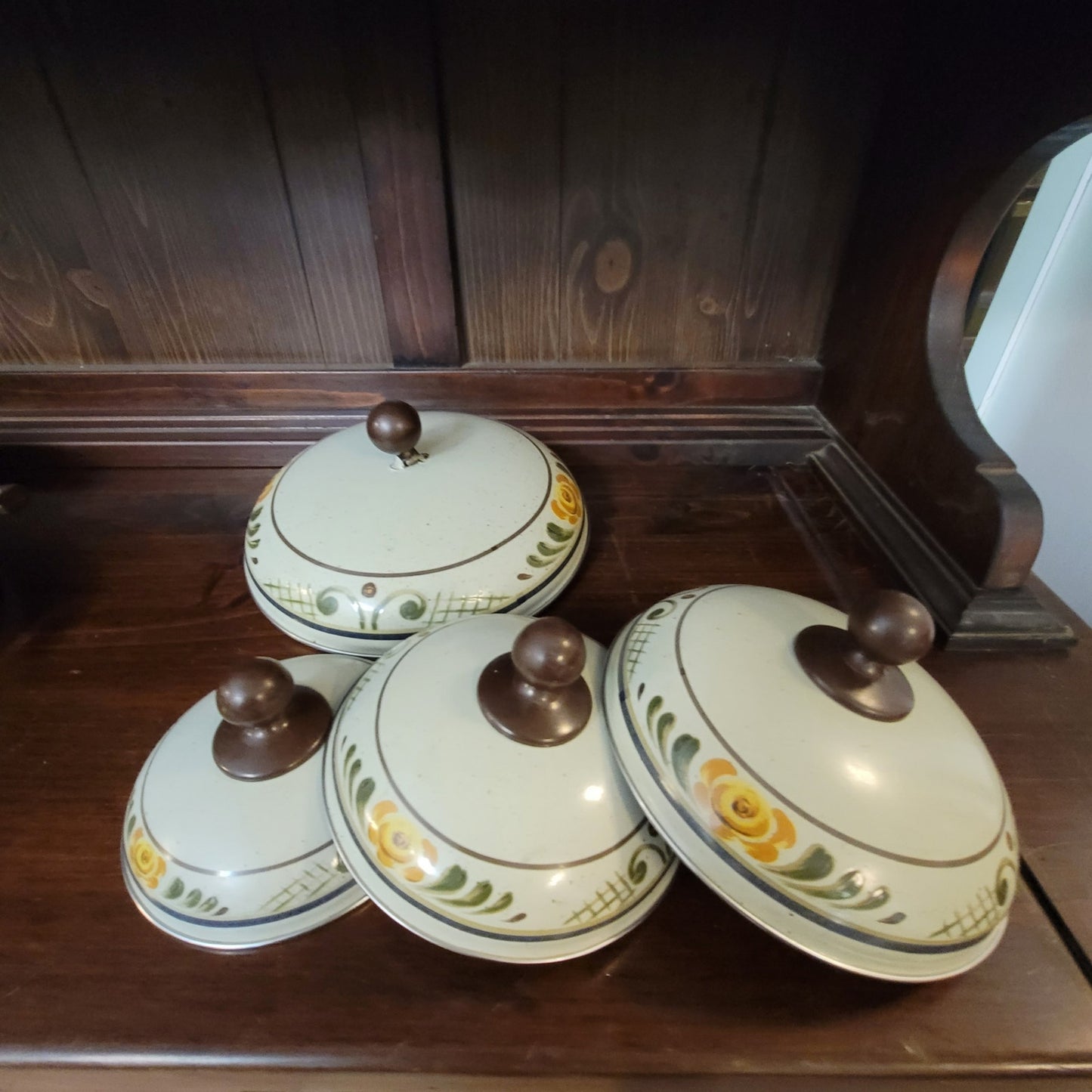 Vintage Asta Enamelware Cookware Set Brown Green Floral West Germany 8pc