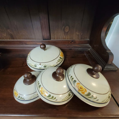 Vintage Asta Enamelware Cookware Set Brown Green Floral West Germany 8pc
