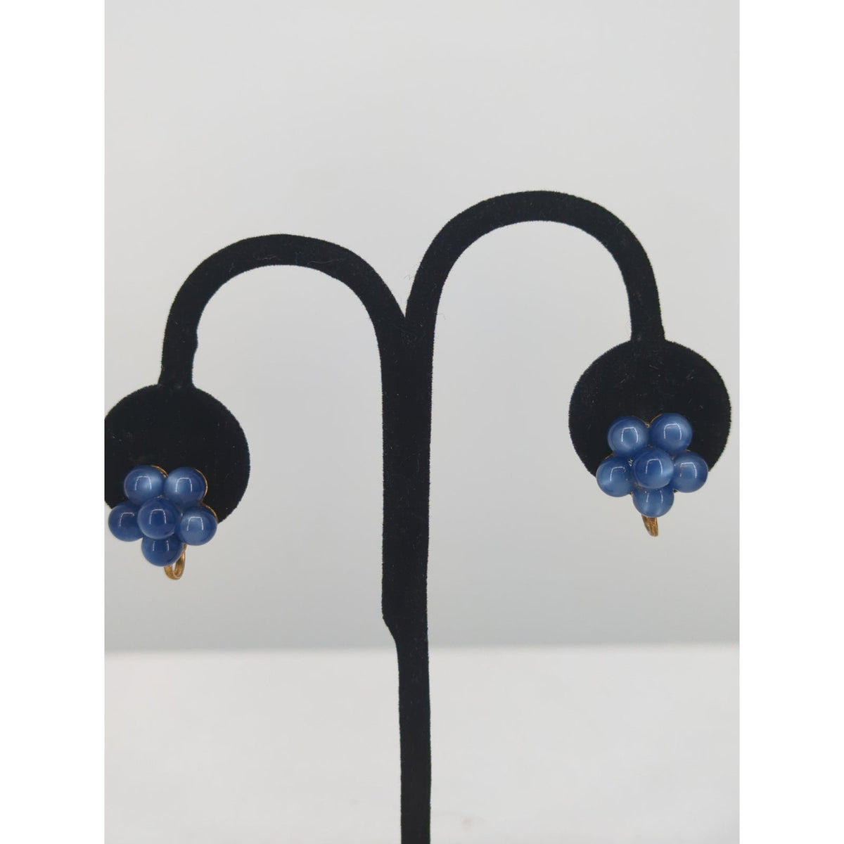 Vintage Mid Century Cobalt Cluster Bead Screw Back Earrings Retro French Country