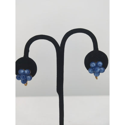 Vintage Mid Century Cobalt Cluster Bead Screw Back Earrings Retro French Country