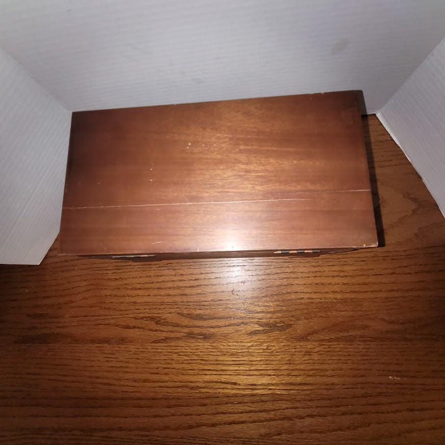 Vintage Wooden Jewelry Box Chest With Red Velvet Interior Multi-Drawer Storage