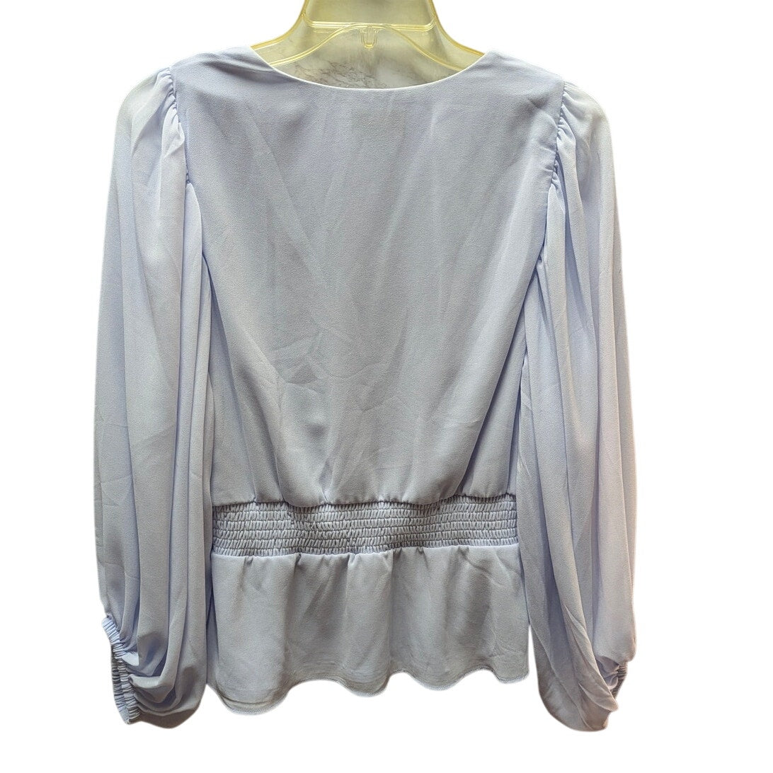 Sam & Jess Light Blue V-Neck Smocked Peplum Blouse Puff Sleeve Pastel Medium
