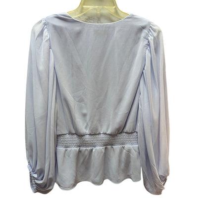 Sam & Jess Light Blue V-Neck Smocked Peplum Blouse Puff Sleeve Pastel Medium