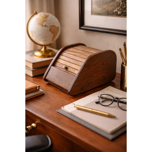 Shaklee Vintage Tambour Door Wooden Desktop Organizer Storage Box MCM