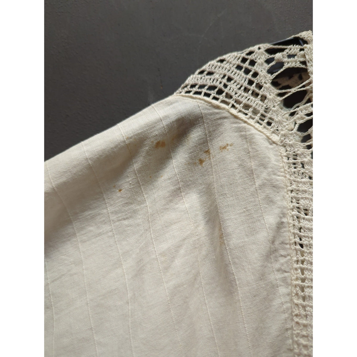 Antique Edwardian Nightgown White Cotton Dressing Gown Crocheted Bodice Large