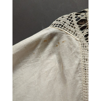 Antique Edwardian Nightgown White Cotton Dressing Gown Crocheted Bodice Large