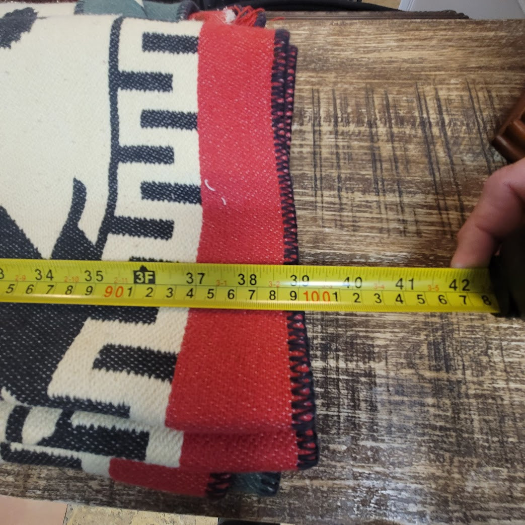 Large Vintage Southwestern Tribal Blanket 70x78 MCM Boho Regency Red Green