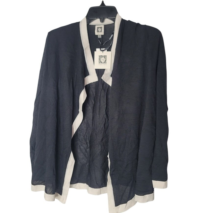 Anne Klein Angled Cardigan Lightweight Black White Trim NEW $109 Womens SMALL