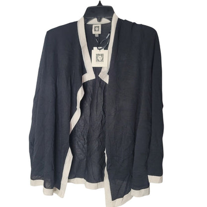 Anne Klein Angled Cardigan Lightweight Black White Trim NEW $109 Womens SMALL