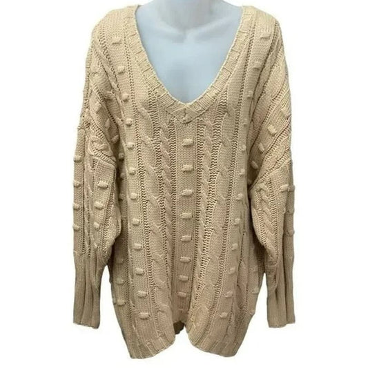 AFRM Bostom Long V-Neck Cable Knit Sweater Size XS/Extra Small in Sand/Tan NWT