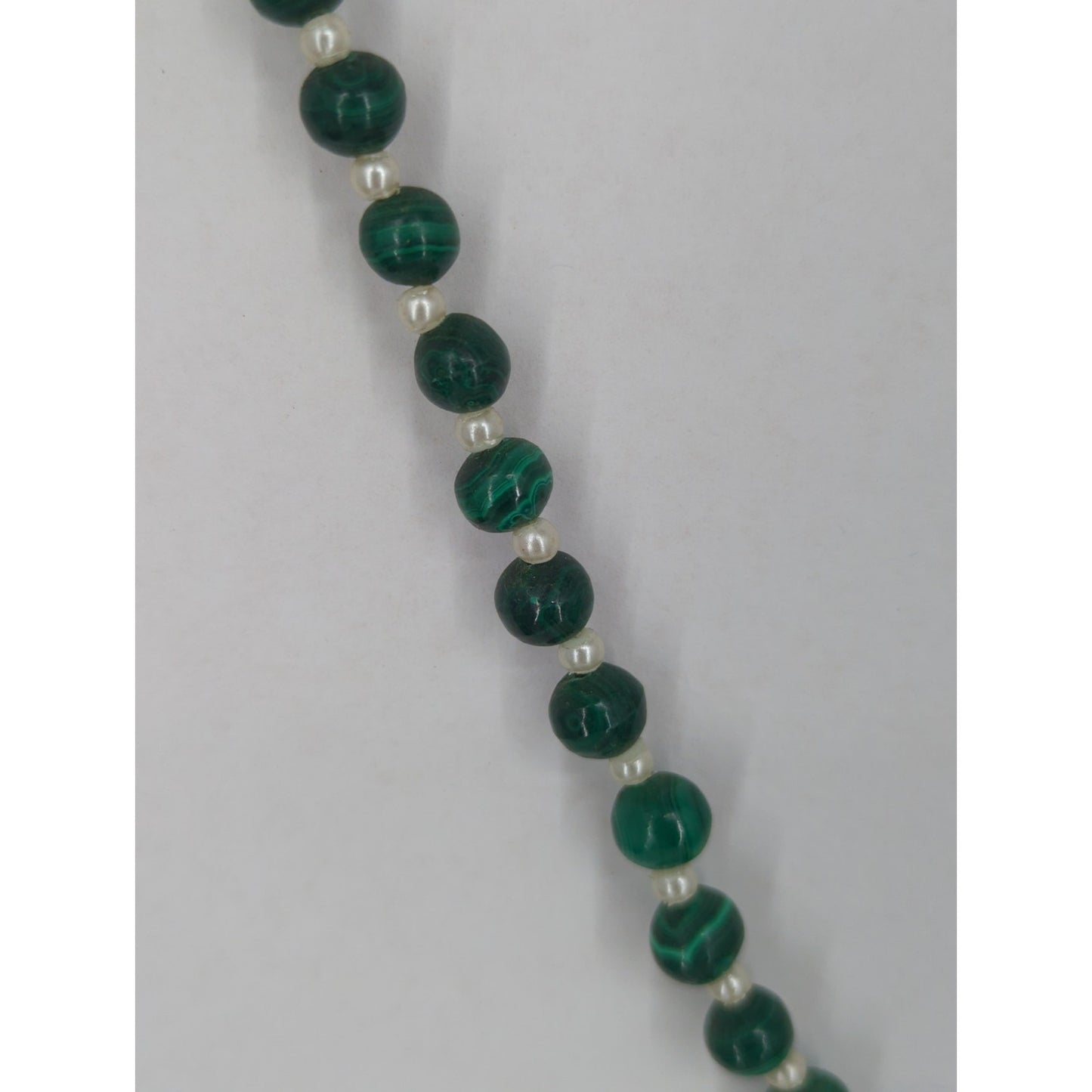 Vintage Green Jadeite Glass Beaded Necklace Heart Pendant Mid-Century Boho Chic