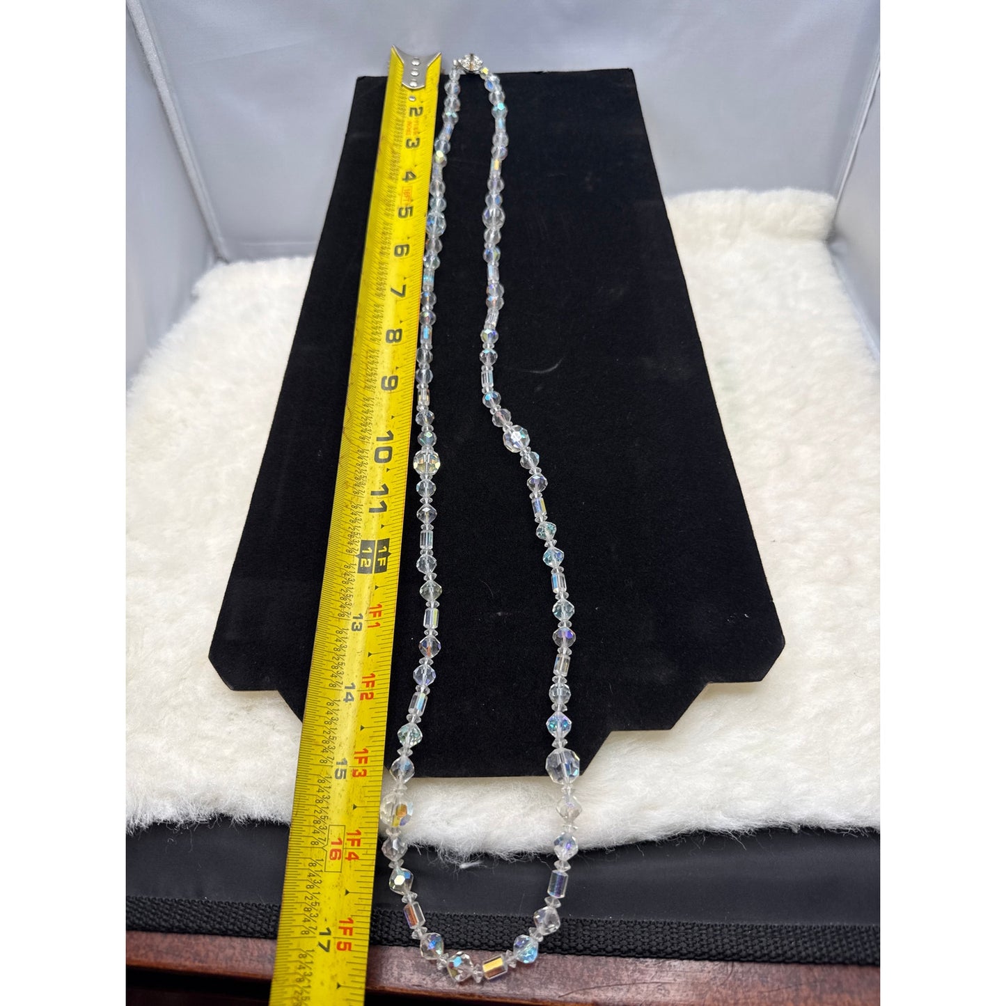 Vintage AB Aurora Borealis Mixed Shape Crystal Bead Necklace 18"