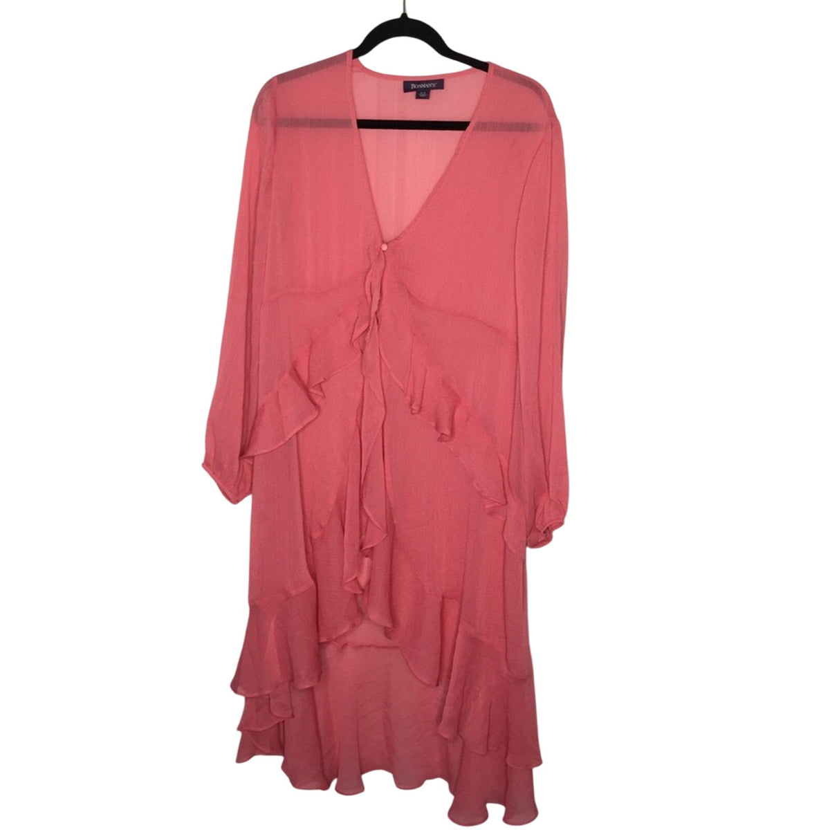 Roaman’s Pink Salmon Cover Up Beachwear Duster 14W Gauzy Hi Low Hem