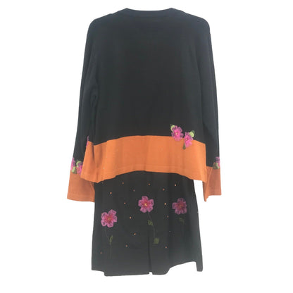 Eagle's Eye 2 Piece Floral SILK Open Front Sweater & Sheath Dress Black Large