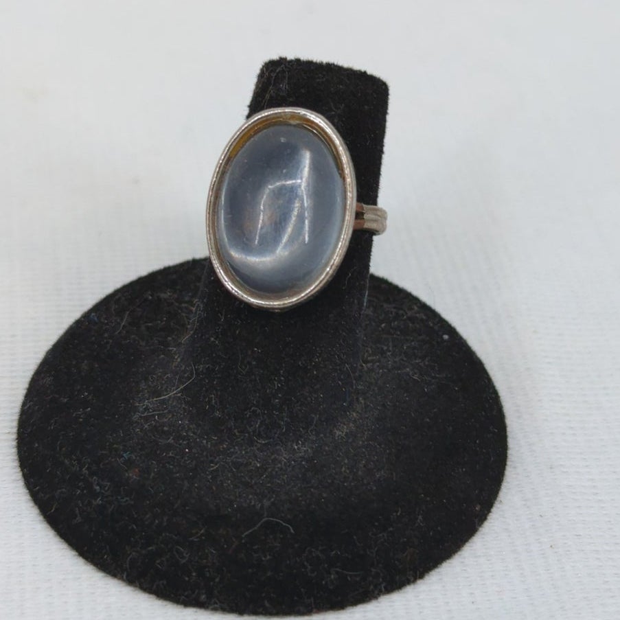 Vintage Silver Tone Chalcedony Oval Ring Boheme Bohemian Minimalist Y2K