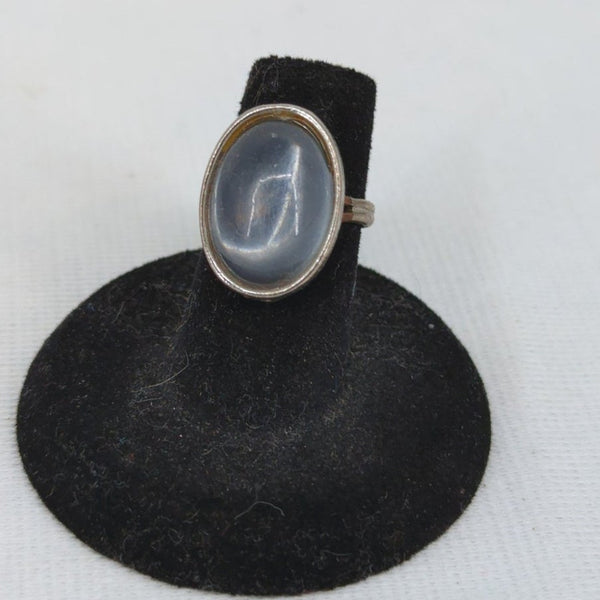 Vintage Silver Tone Chalcedony Oval Ring Boheme Bohemian Minimalist Y2K