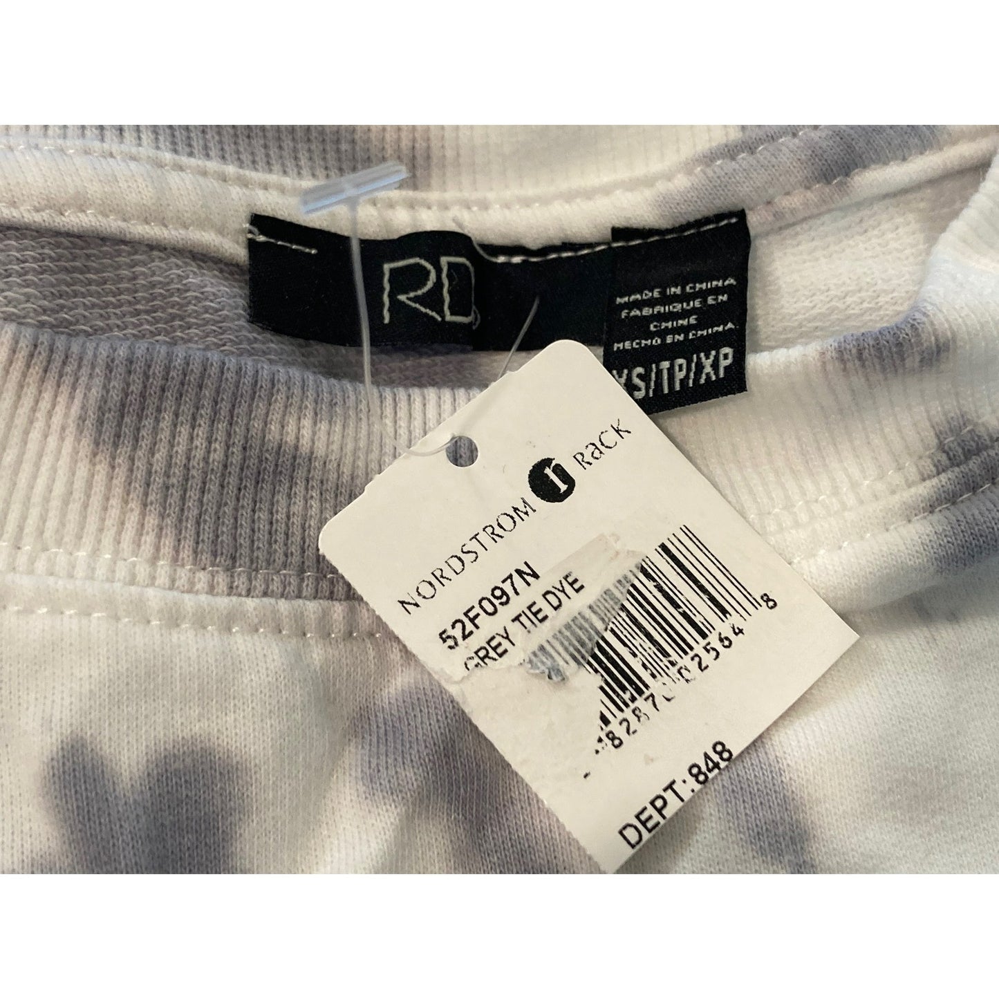 NWT RDI Cropped Crew Neck Pullover Sweatshirt Sz XS/Extra Small in Gray Tie Dye